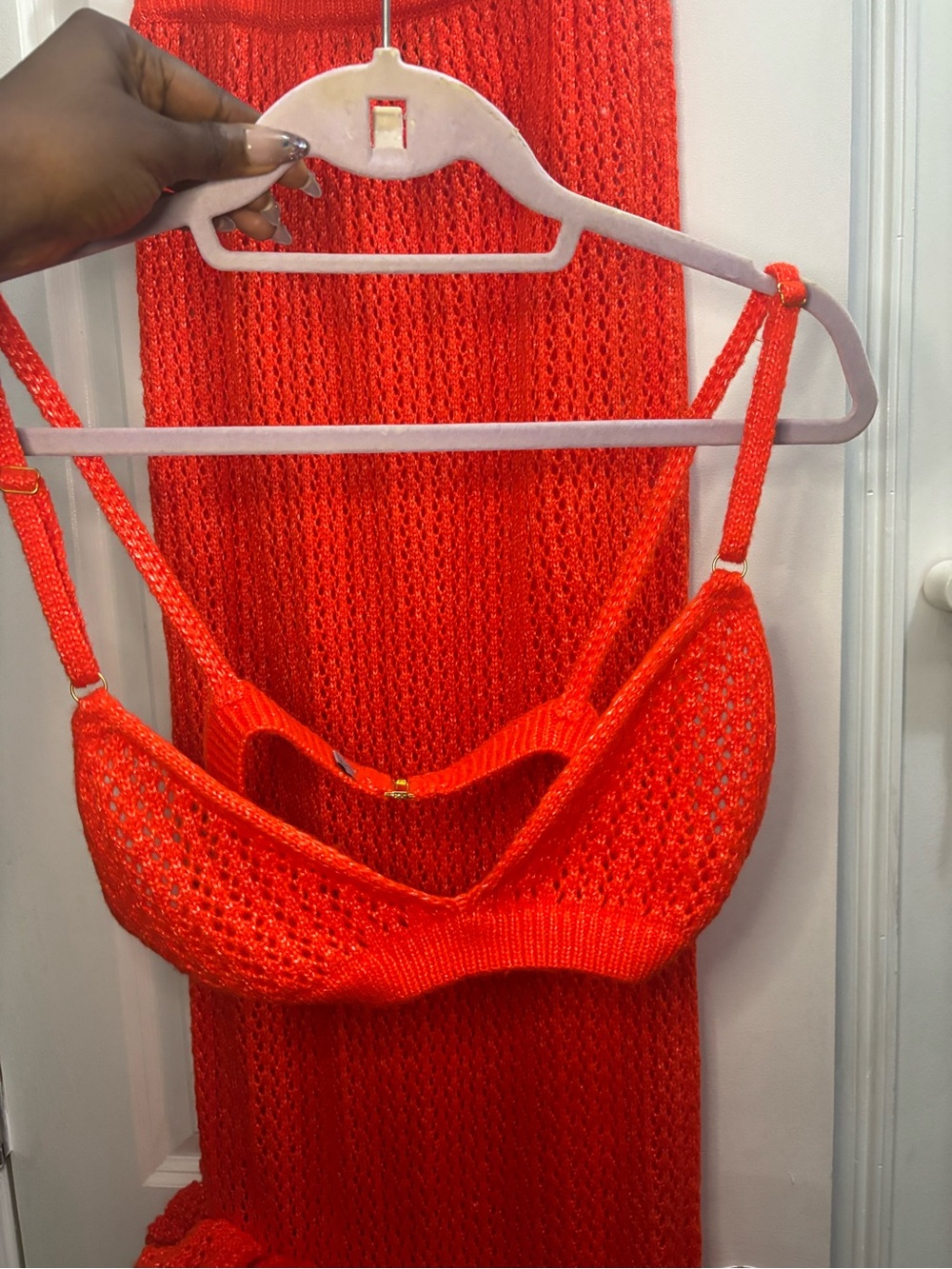 Hanifa Reddish Orange Knit Pencil Skirt with Ruffle Hem - Picture 5 of 8